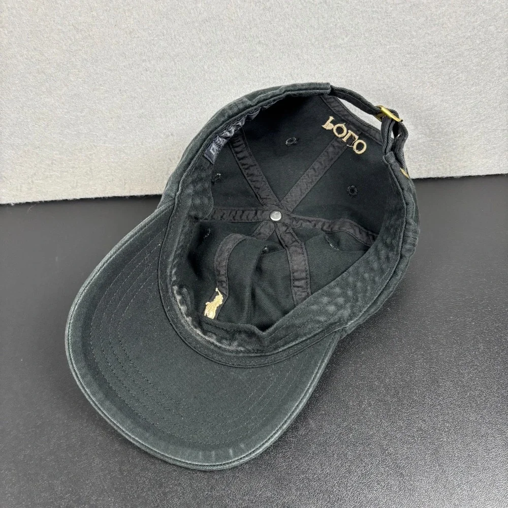 Vintage Polo Ralph Lauren Hat Cap Mens Black Classic Cotton Chino Tan Pony Logo
